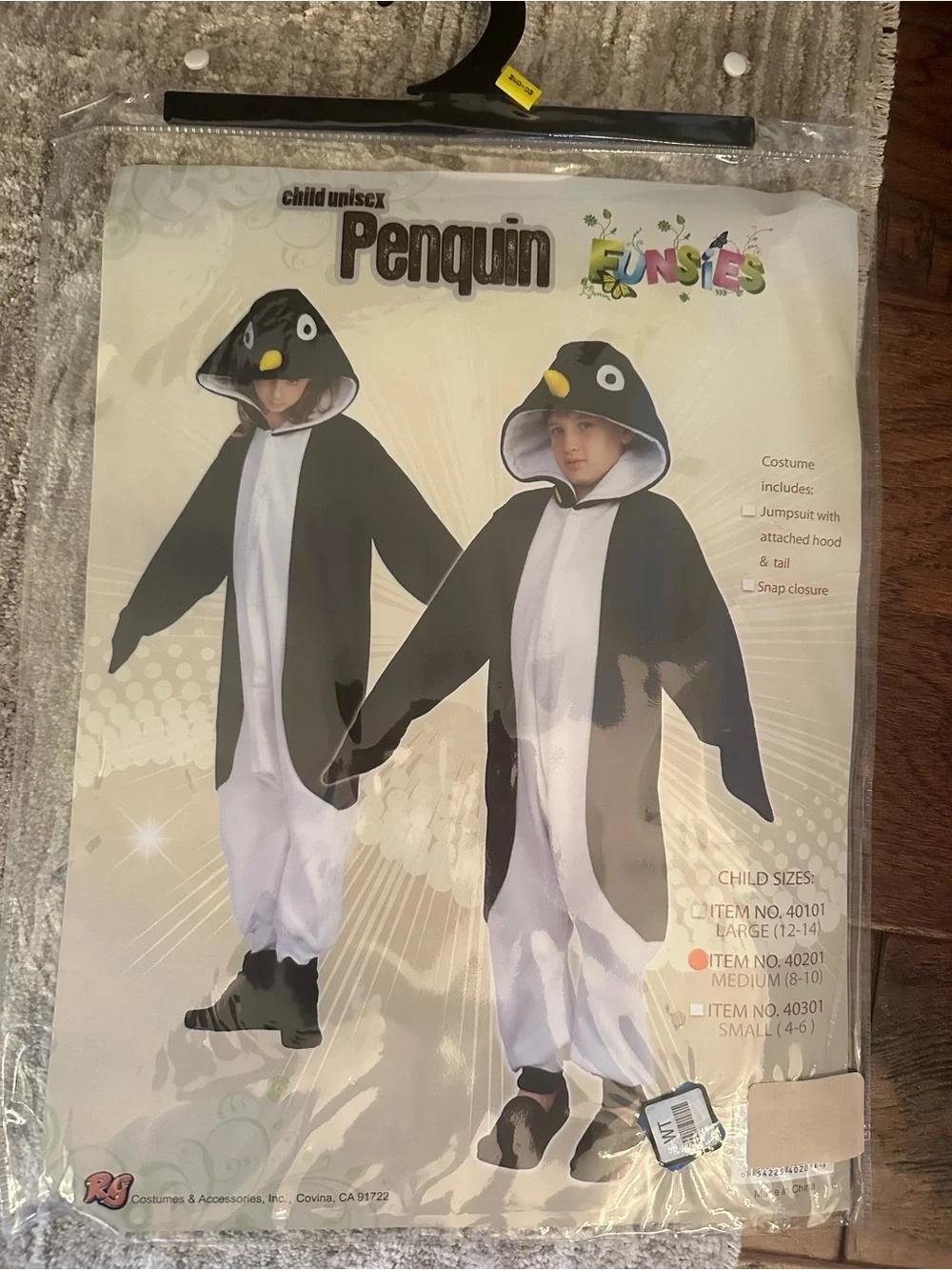 Penguin Hooded Kids One-Piece Costume - Black & White